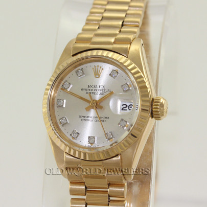 Rolex Lady Datejust President Ref 6917 18K Gold Silver Diamond Dial